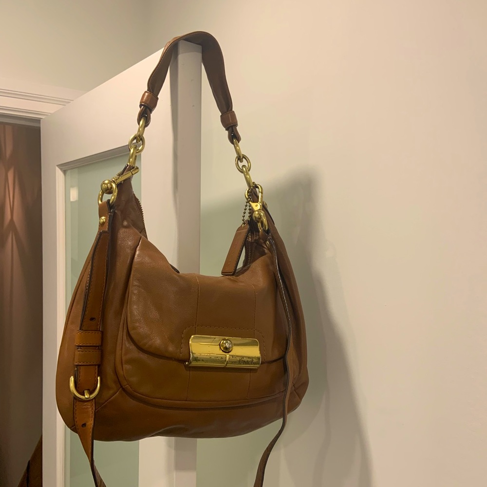 Brown leather coach purse